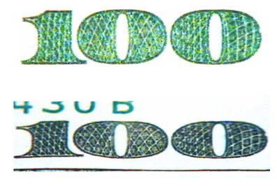 Рис. 36. Обозначение номинала на банкноте 100 долларов США, выполненное OVI